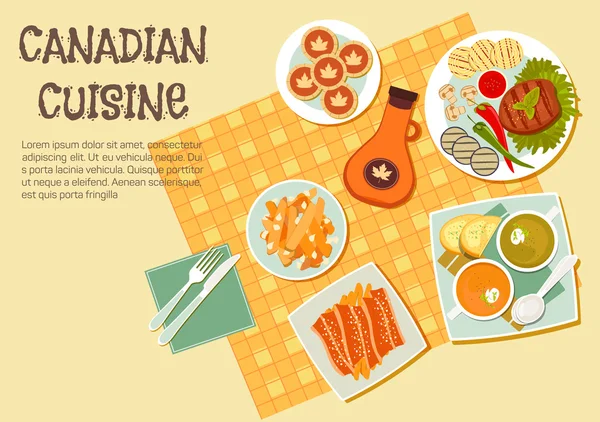 Canadian cuisine dishes for picnic or bbq icon — Stockový vektor