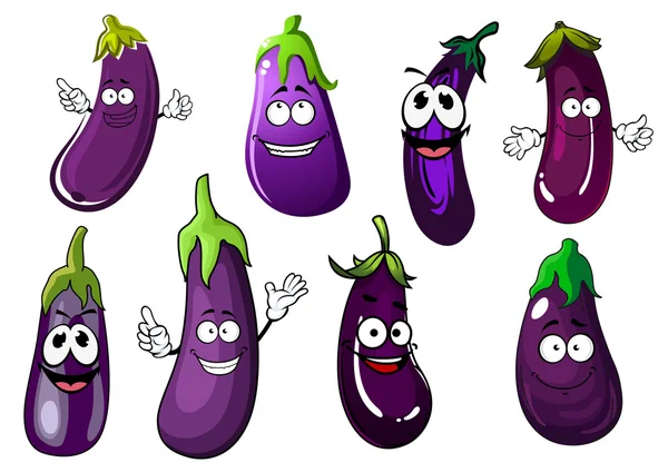 Dessin animé aubergines violettes ou aubergines légumes — Image vectorielle