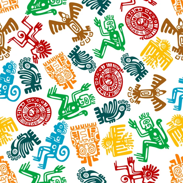 Seamless mayan and aztec pattern of animal totems — ストックベクタ