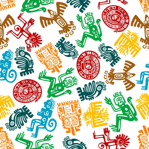 Seamless mayan and aztec pattern of animal totems — 图库矢量图片