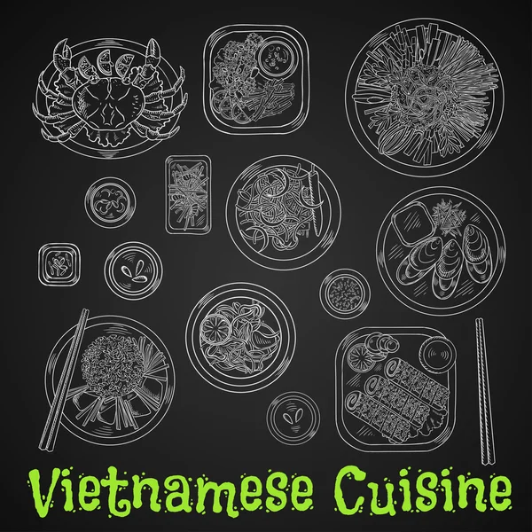 Croquis de craie de dîner vietnamien sur tableau noir — Image vectorielle