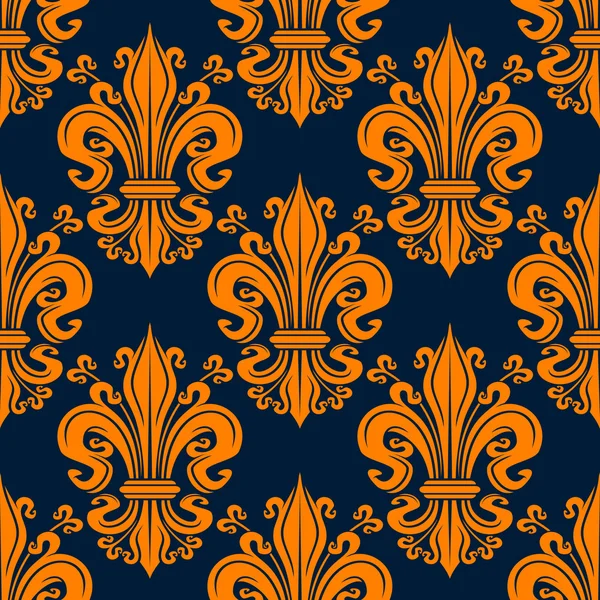 Seamless orange fleur-de-lis background pattern — Stock Vector