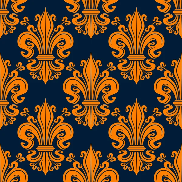 Nahtloses orangefarbenes Fleur-de-lis-Hintergrundmuster — Stockvektor