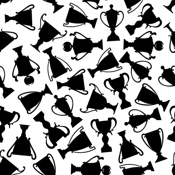 Black and white seamless trophy cups pattern — Stock Vector