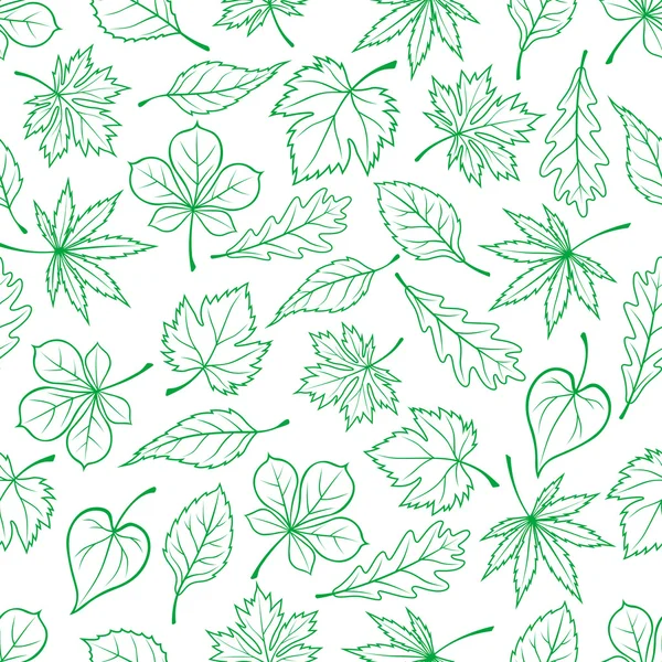 Schizzato foglie verdi senza soluzione di continuità modello di sfondo — Vettoriale Stock