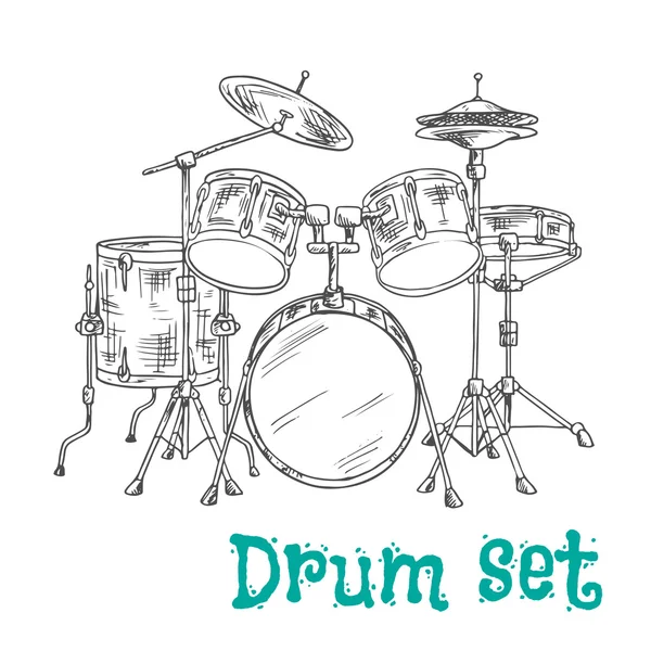 Vijf delige Drum Kit schets icoon — Stockvector