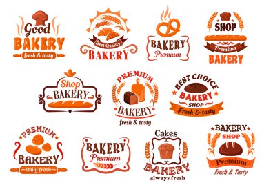 Bakery, pastry and cake shop symbols, retro style