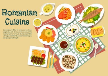 Romanian traditional festive dishes flat icon