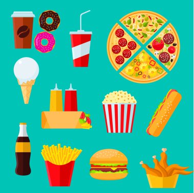 Fast food sandviçler, tatlılar ve içecekler simgesi