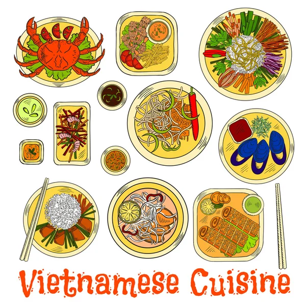 Spicy and refreshing vietnamese dinner sketch icon — Stock Vector