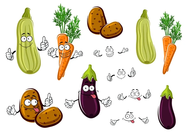 Cartoni animati melanzane, carote, patate e zucchine — Vettoriale Stock