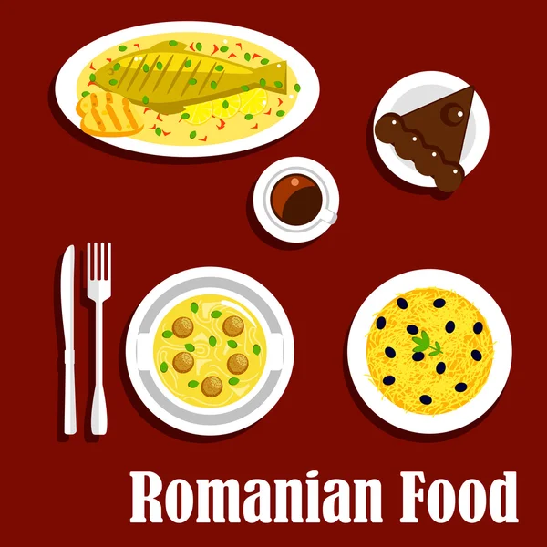 Rumänsk middag med dessert platt ikon — Stock vektor