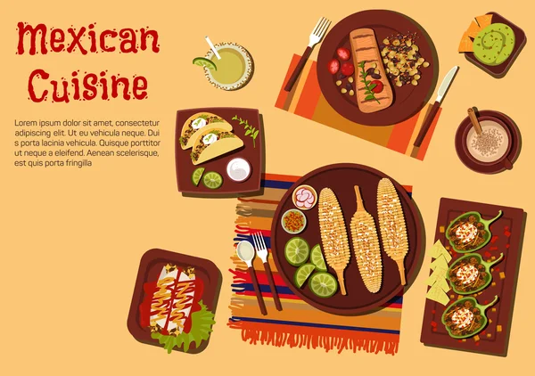 Grilled dishes of mexican cuisine for picnic icon — Stock Vector