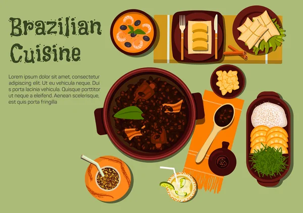 Cena brasileña con guiso feijoada icono plano — Vector de stock