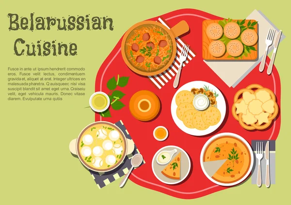 Παραδοσιακό οικογενειακό δείπνο λευκορωσικής κουζίνας — Διανυσματικό Αρχείο
