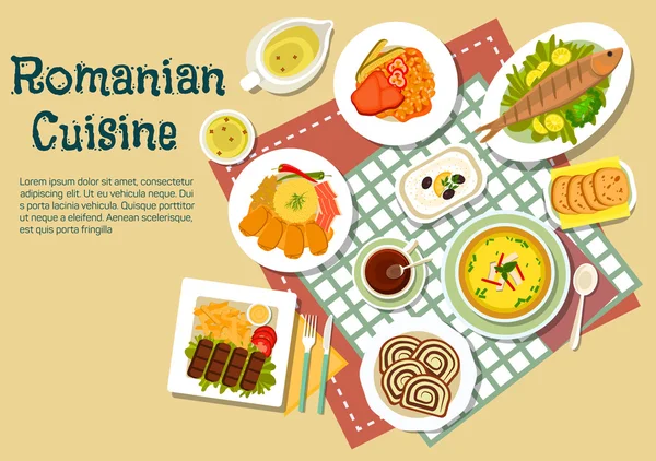 Rumano platos festivos tradicionales icono plano — Vector de stock