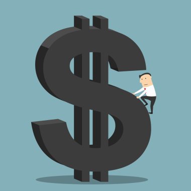 İşadamı dev dolar tabelası üzerine tırmanıyor