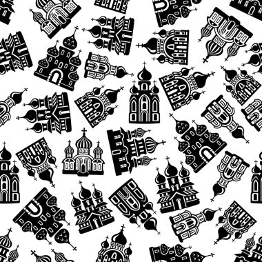 Seamless churches, temples, cathedrals pattern clipart