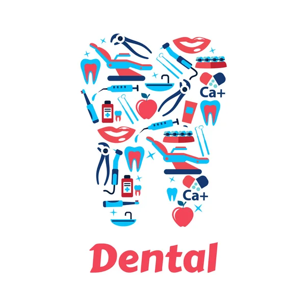 Símbolos de odontología en forma de diente — Vector de stock
