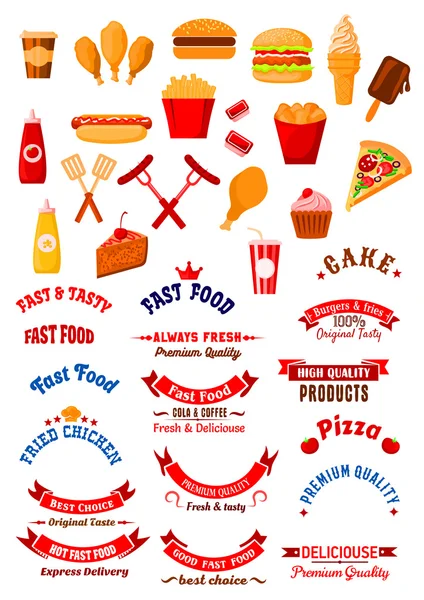 咖啡馆设计的快餐菜肴和饮料图标 — 图库矢量图片