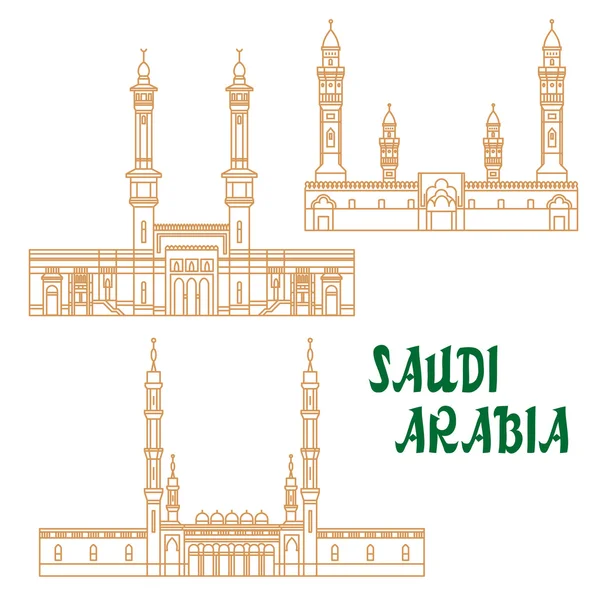 Masjid-masjid kuno di Arab Saudi ikon garis tipis - Stok Vektor
