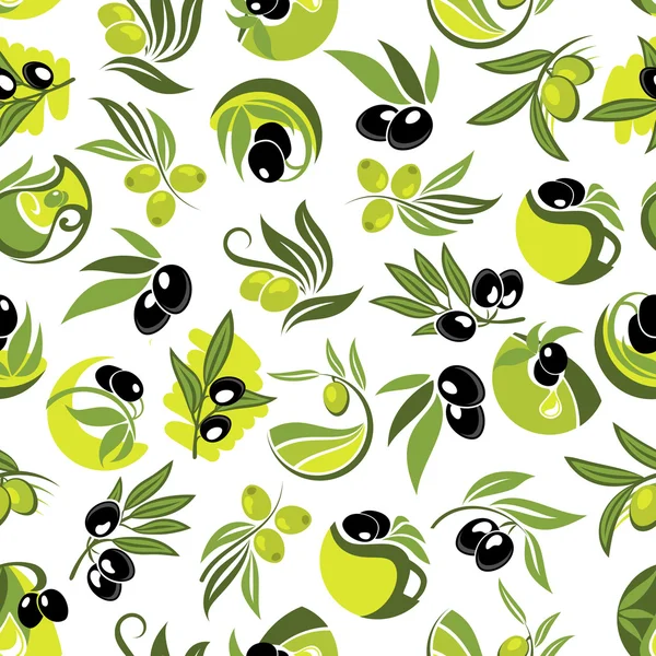 Olive branches and jugs of oil seamless pattern — Stock Vector