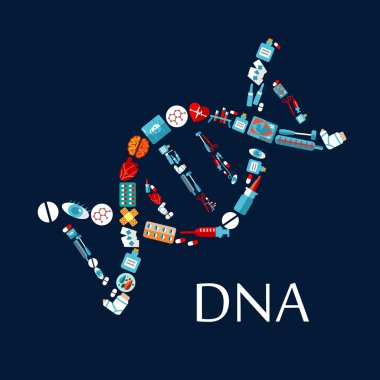 DNA sarmalının sağlık sembolleri düz simgesi