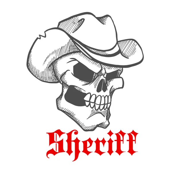Dangerous skull sheriff in cowboy hat sketch — Stock Vector
