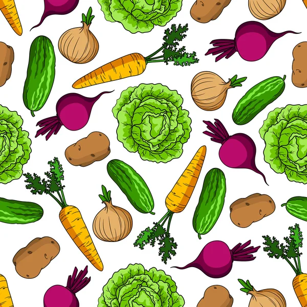 Vegetariskt sömlöst mönster med färska grönsaker — Stock vektor