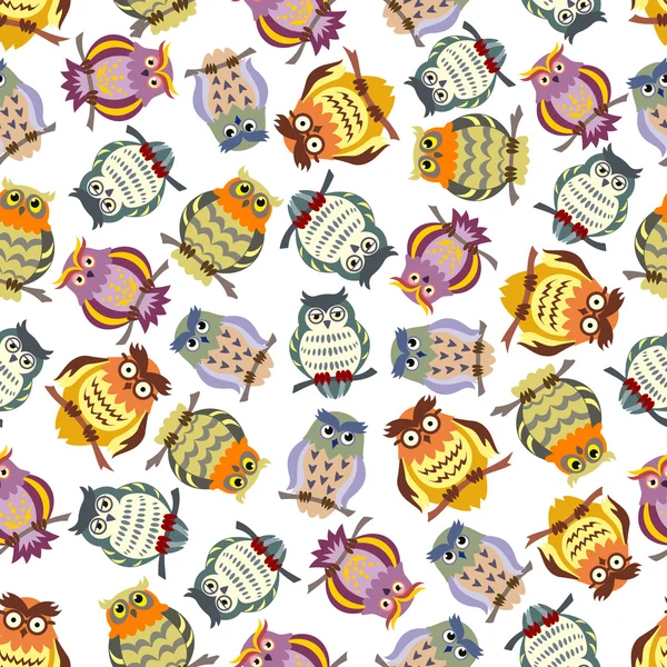 Cartoon colorful owls seamless pattern background — Stock Vector