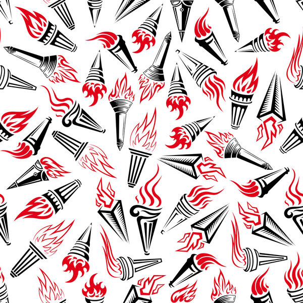 Современные ручные горящие факелы бесшовный рисунок
