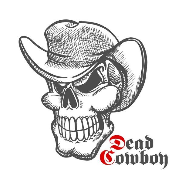 Cráneo de vaquero muerto en el símbolo del bosquejo sombrero — Vector de stock