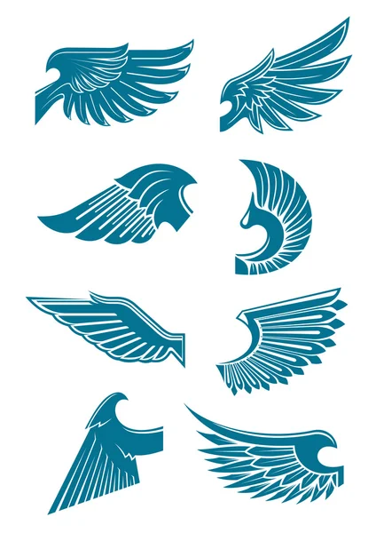 Iconos de alas de ángel azul o pájaro para diseño heráldico — Archivo Imágenes Vectoriales