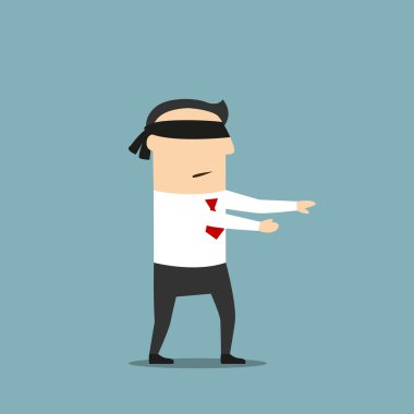 Businessman walking with black blindfold clipart