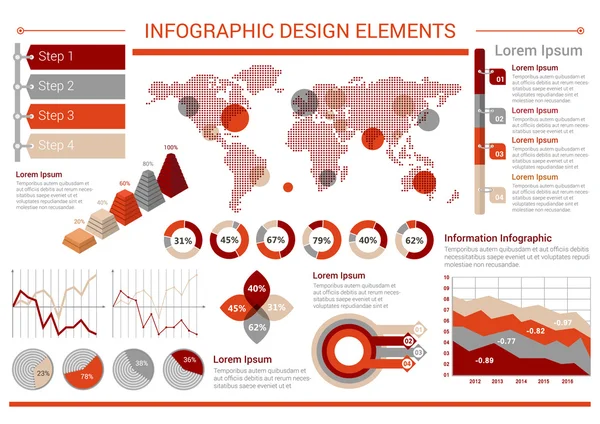 Plantilla de diseño infográfico con gráficos, mapa del mundo — Archivo Imágenes Vectoriales