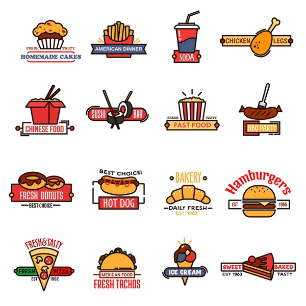 Fast Food, bakkerij en sushi bar Thin Line iconen — Stockvector