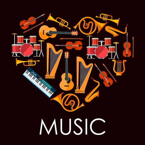 Amor corazón musical compuesto de instrumentos musicales — Vector de stock