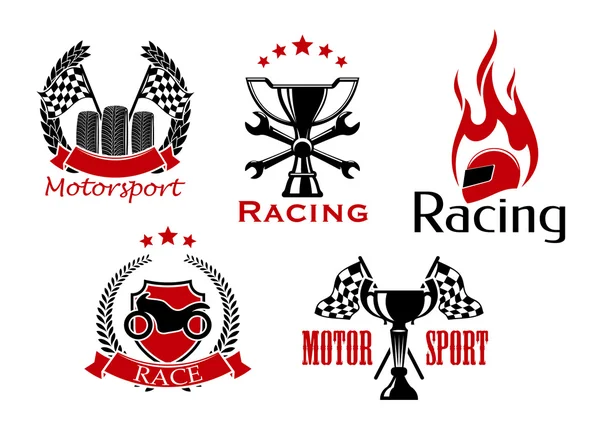 Symbole sportów motorowych, motocykli i wyścigów samochodowych — Wektor stockowy
