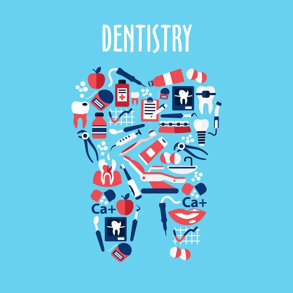 Dente constituído por símbolos planos de odontologia —  Vetores de Stock