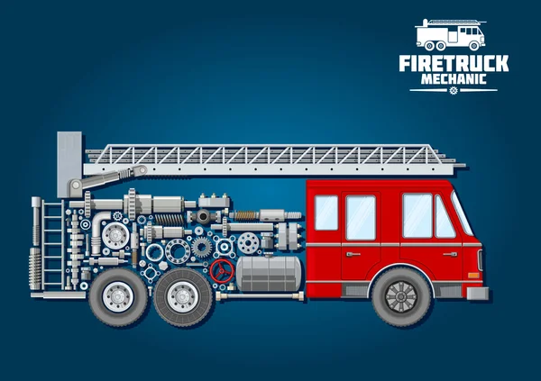 Icona del camion dei pompieri con dettagli meccanici — Vettoriale Stock