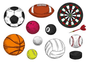 Spor topları, dart tahtası ve hokey diski skeçler