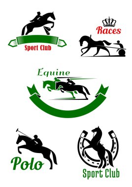Riding club, horse racing and polo game design clipart