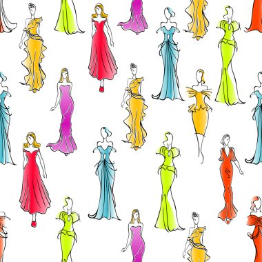 Women in formal wear seamless pattern background