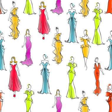 Women in formal wear seamless pattern background