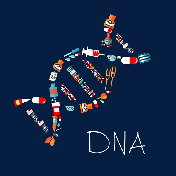 Medicamentos e ícones de saúde em forma de DNA —  Vetores de Stock