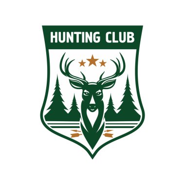 Hunting club badge design with deer head on shield