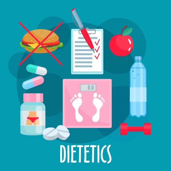 Dietética, nutrición, estilo de vida saludable icono plano — Vector de stock