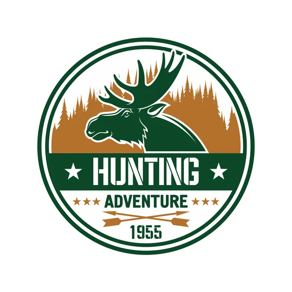 Round badge with elk for hunting club design — Stok Vektör