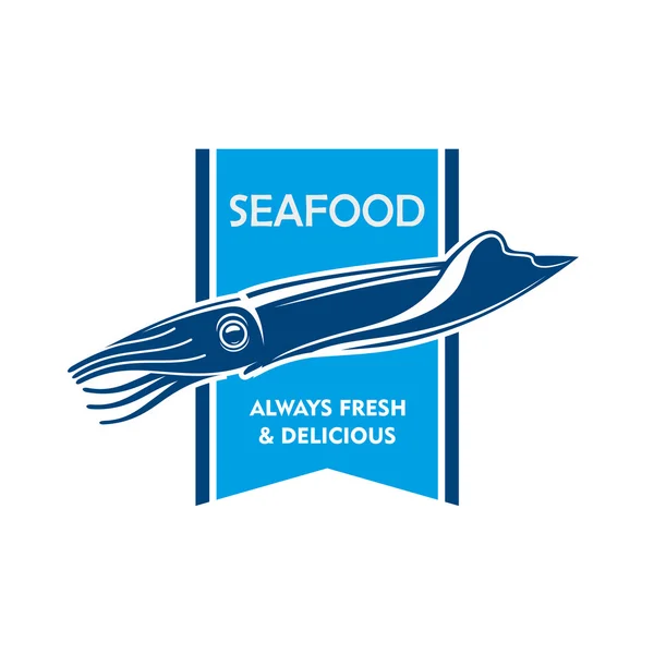 Fresh catch seafood icon with blue squid — Stock Vector