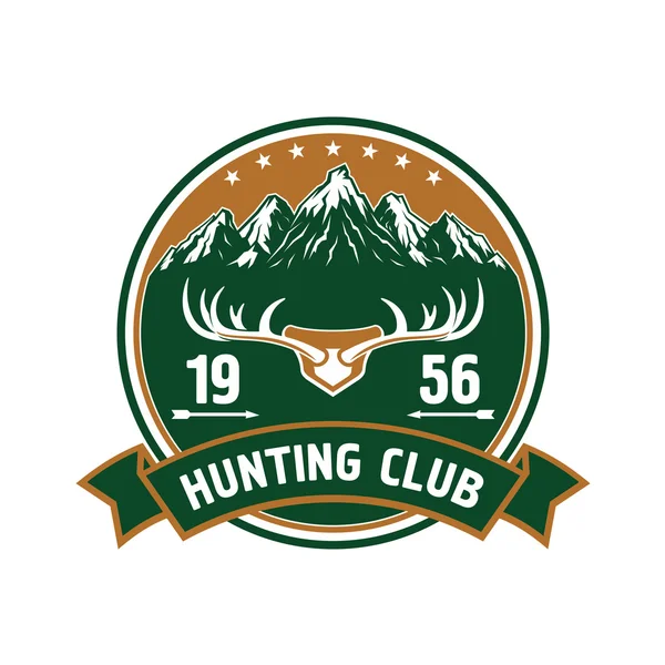 Круглый значок охотничьего клуба с оленьими рогами — стоковый вектор
